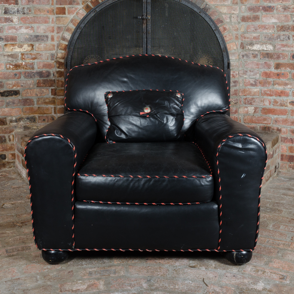 Western Style Leather Lounge Chair and Pillow