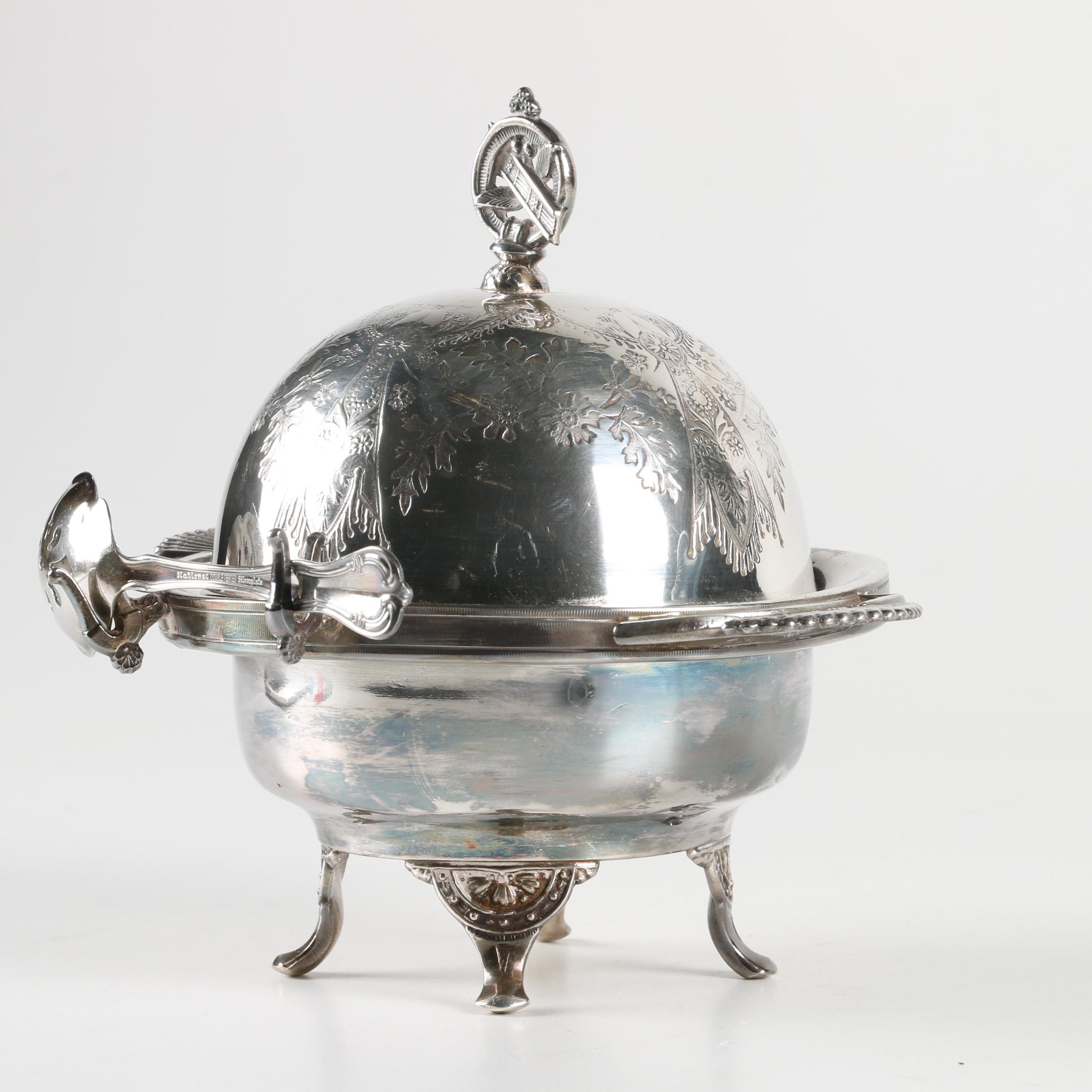 The Acme Silver Co. Silver Plate Butter Dish with a National Silver Co. Spoon