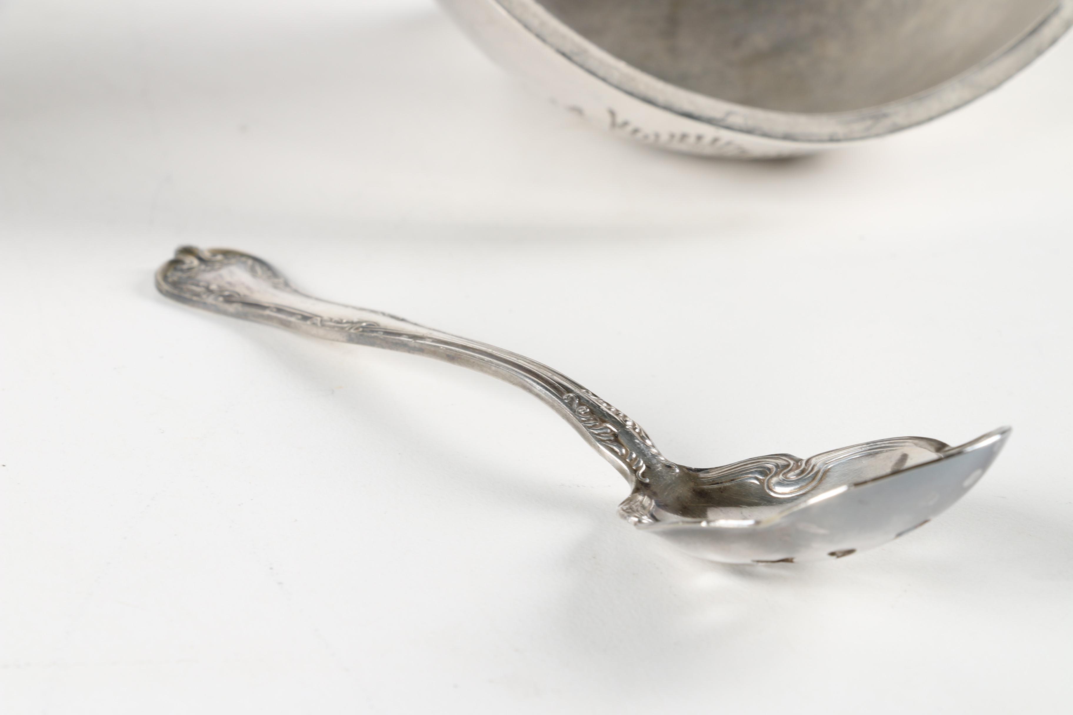 The Acme Silver Co. Silver Plate Butter Dish with a National Silver Co. Spoon
