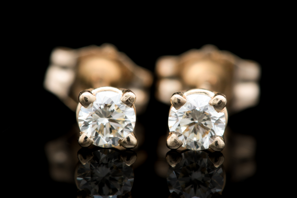 14k Yellow Gold and Diamond Stud Earrings