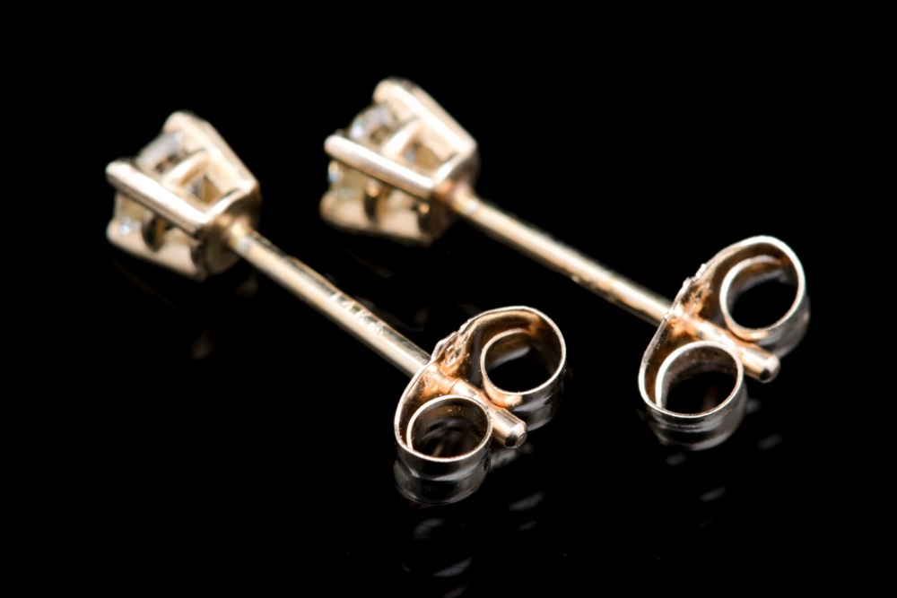 14k Yellow Gold and Diamond Stud Earrings