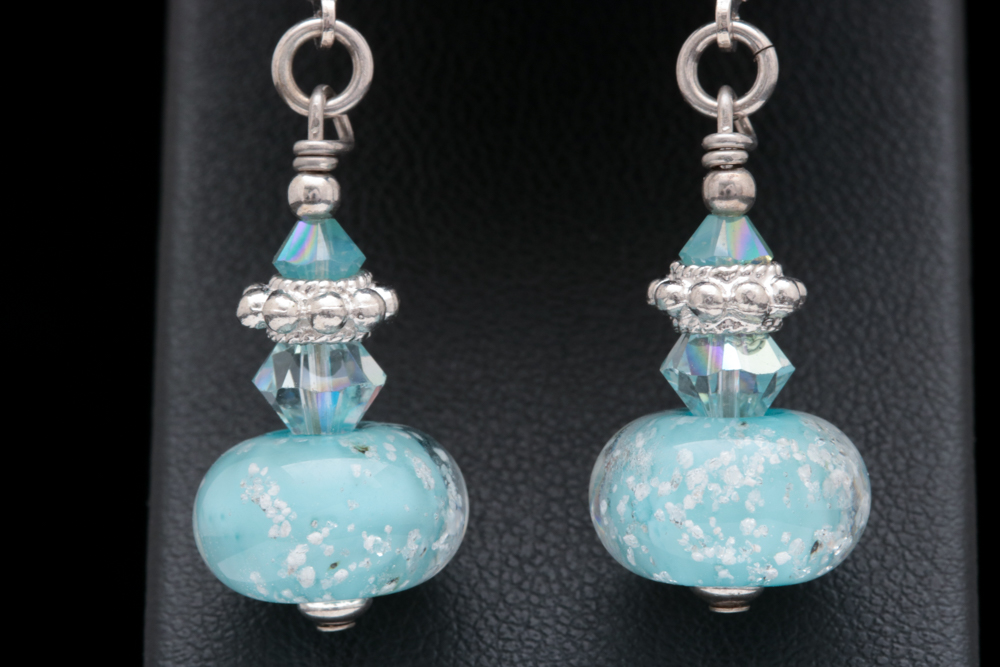 Sterling Silver, Glass and Crystal Bead Dangle Earrings