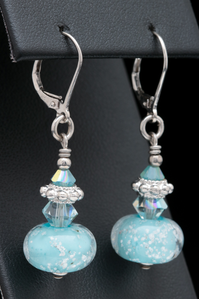 Sterling Silver, Glass and Crystal Bead Dangle Earrings