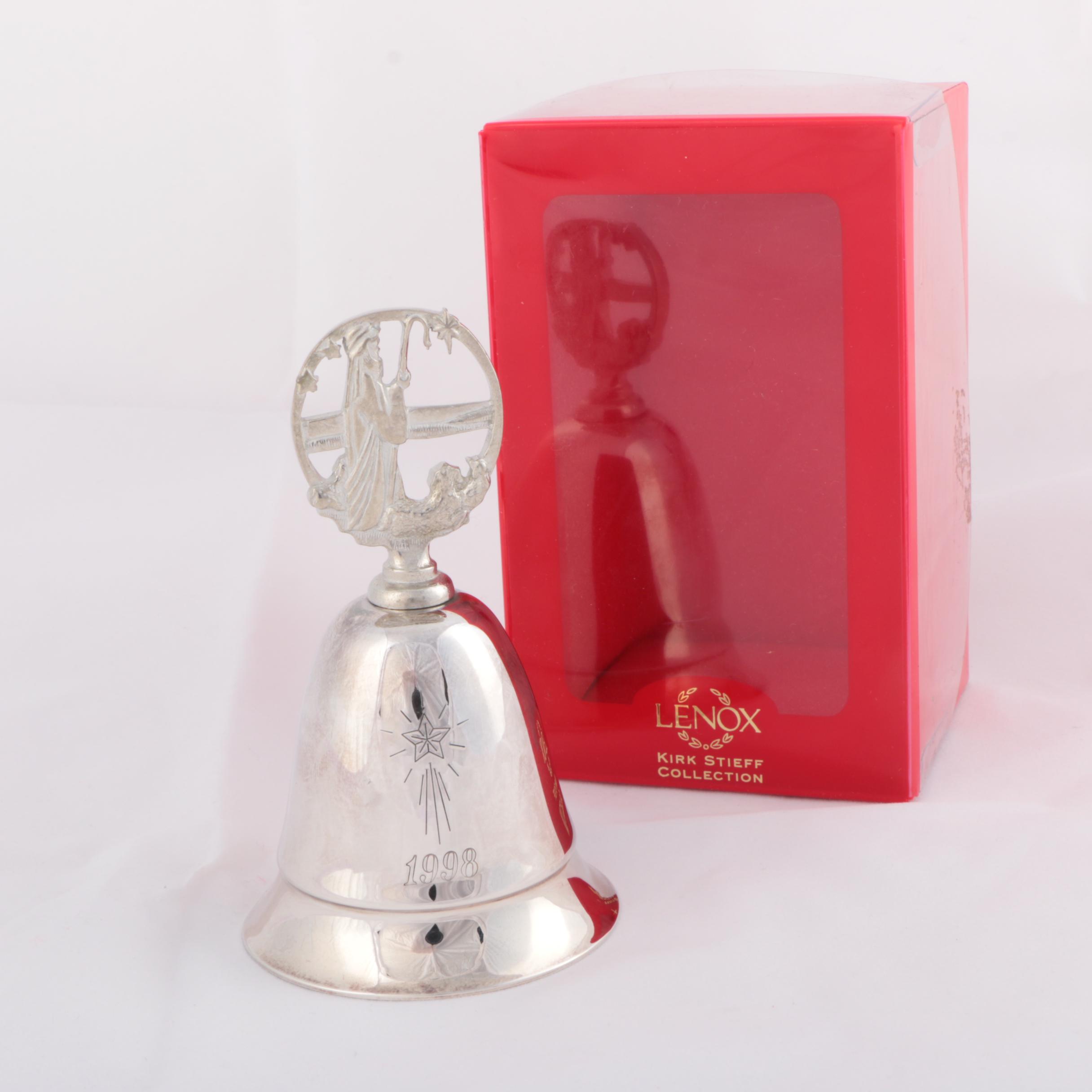 Assortment of Silver Plate and Pewter Bell Ornaments Featuring Lenox