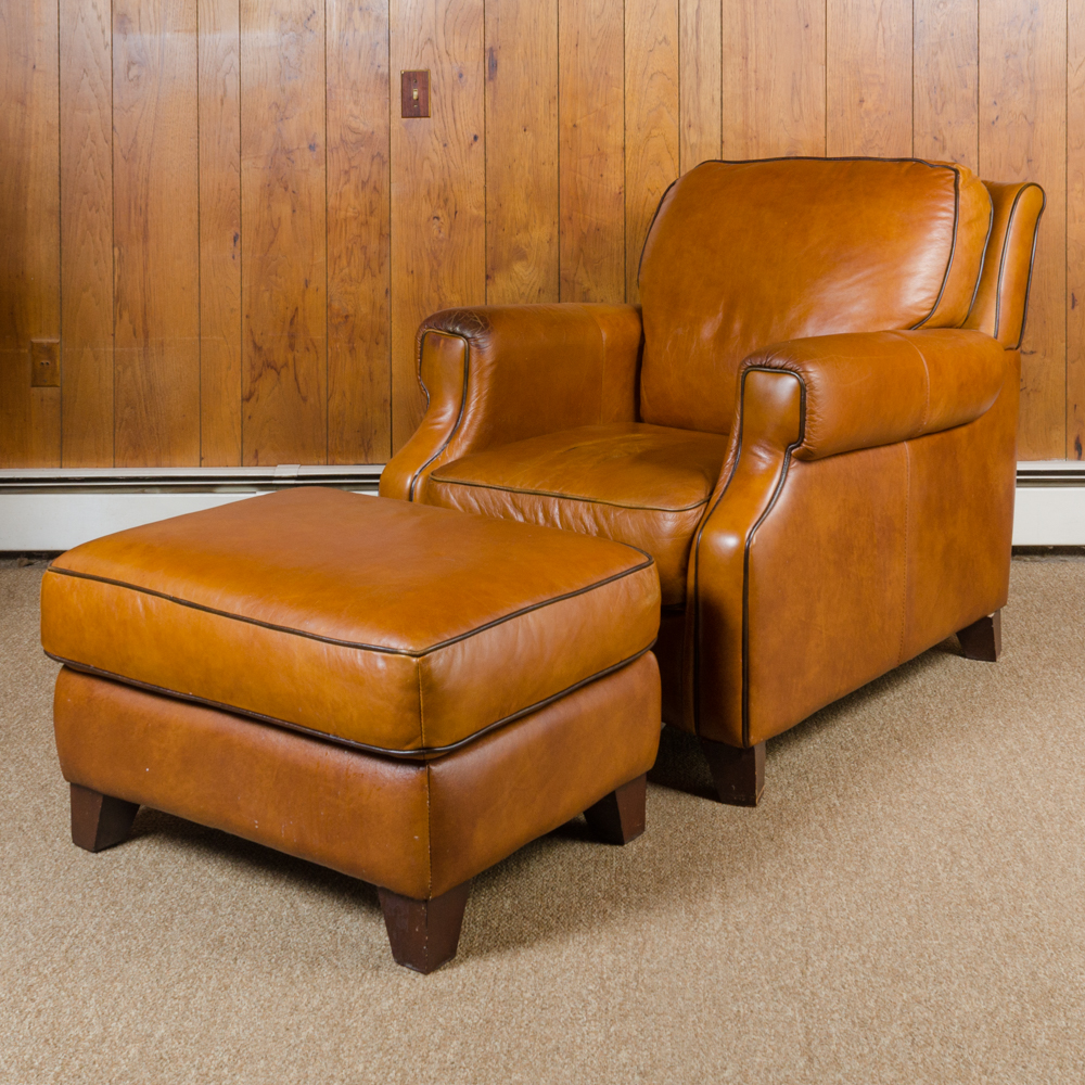 Bassett Furniture Leather Armchair and Ottoman