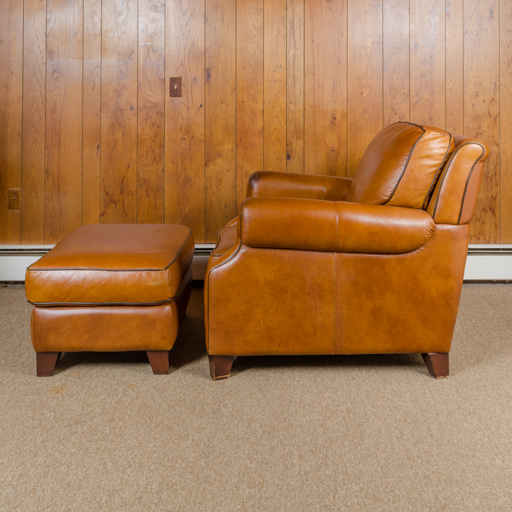 Bassett Furniture Leather Armchair and Ottoman