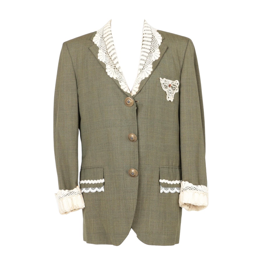 Women's Vintage Blazer with Lace Accents