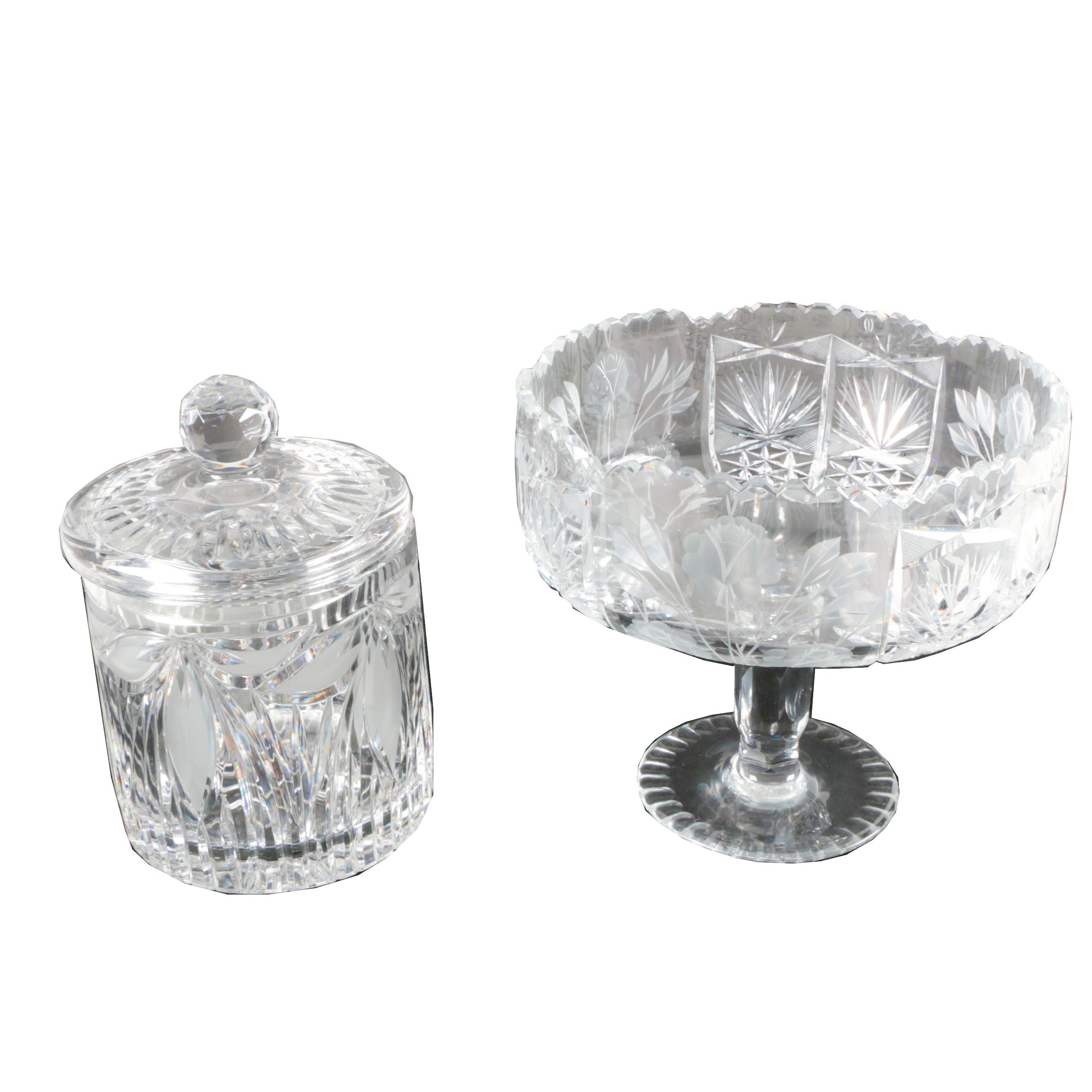Crystal Cut Trifle Dish and Covered Container