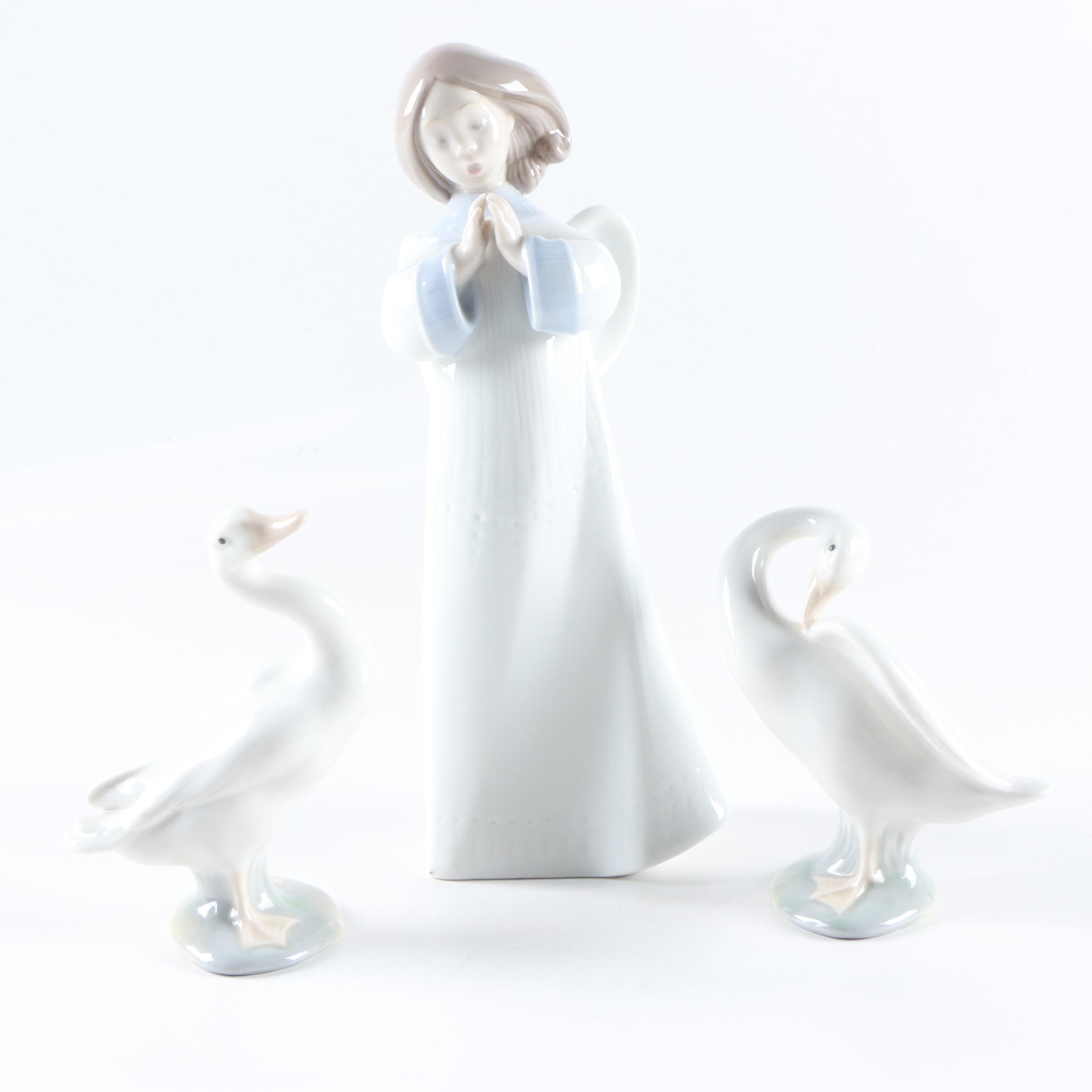 Lladro 'Angel Song' and Geese Figurines