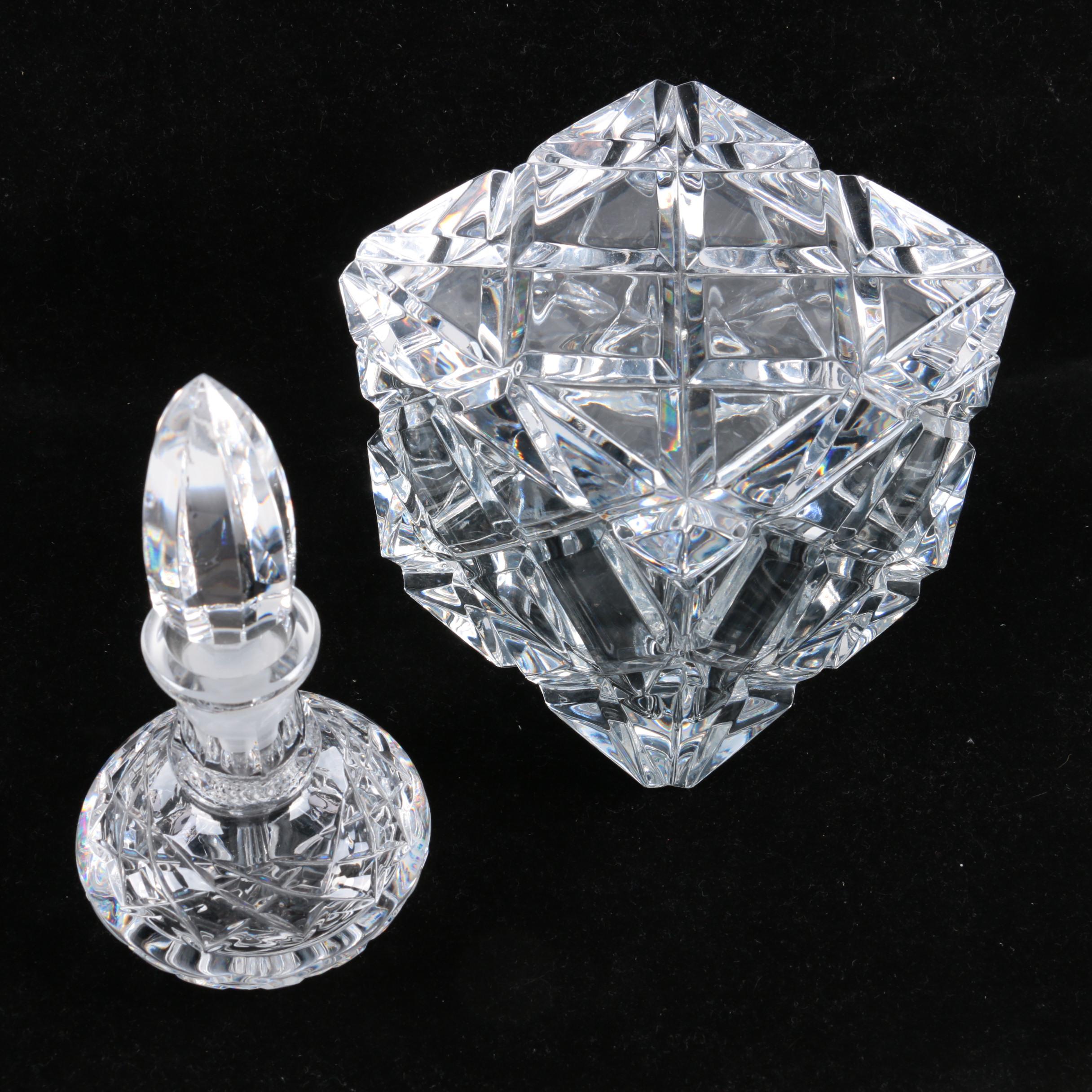 Waterford Crystal "Giftware" Perfume Bottle and Crystal Rectangular Box with Lid