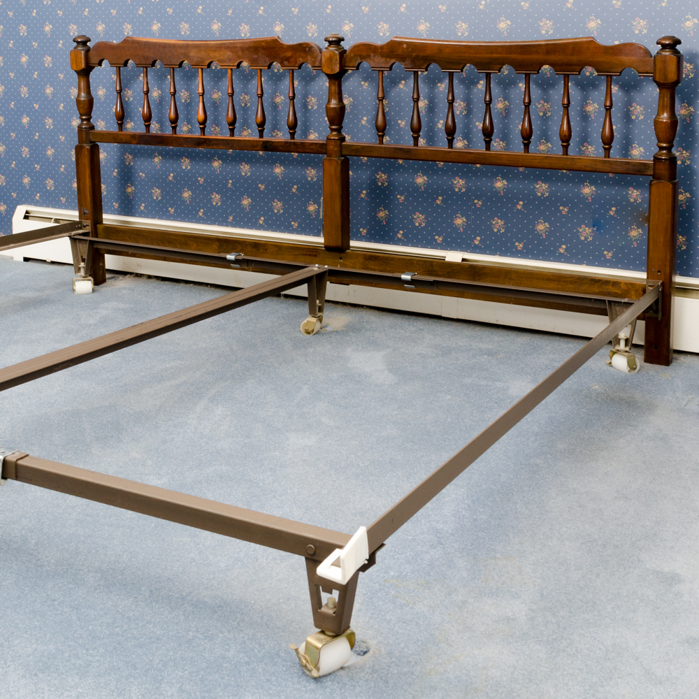 Colonial Style King-Size Maple Headboard and Metal Frame