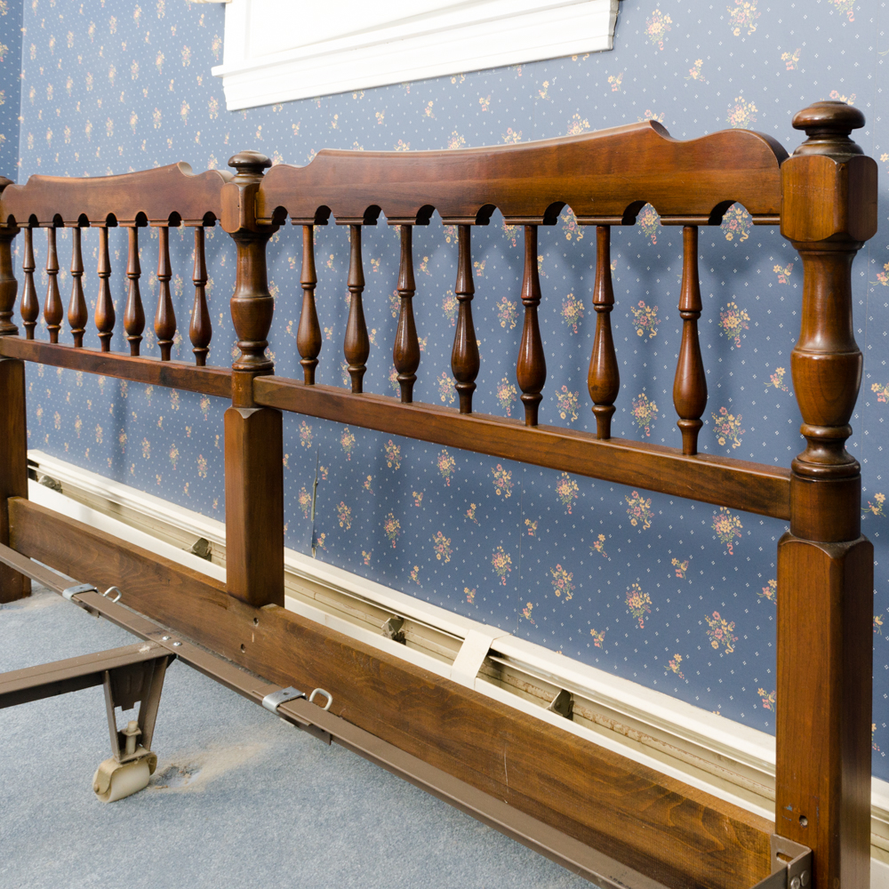 Colonial Style King-Size Maple Headboard and Metal Frame