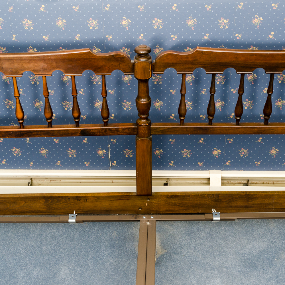 Colonial Style King-Size Maple Headboard and Metal Frame