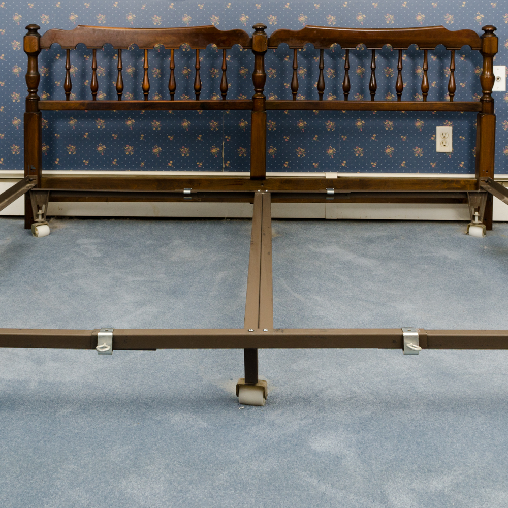 Colonial Style King-Size Maple Headboard and Metal Frame