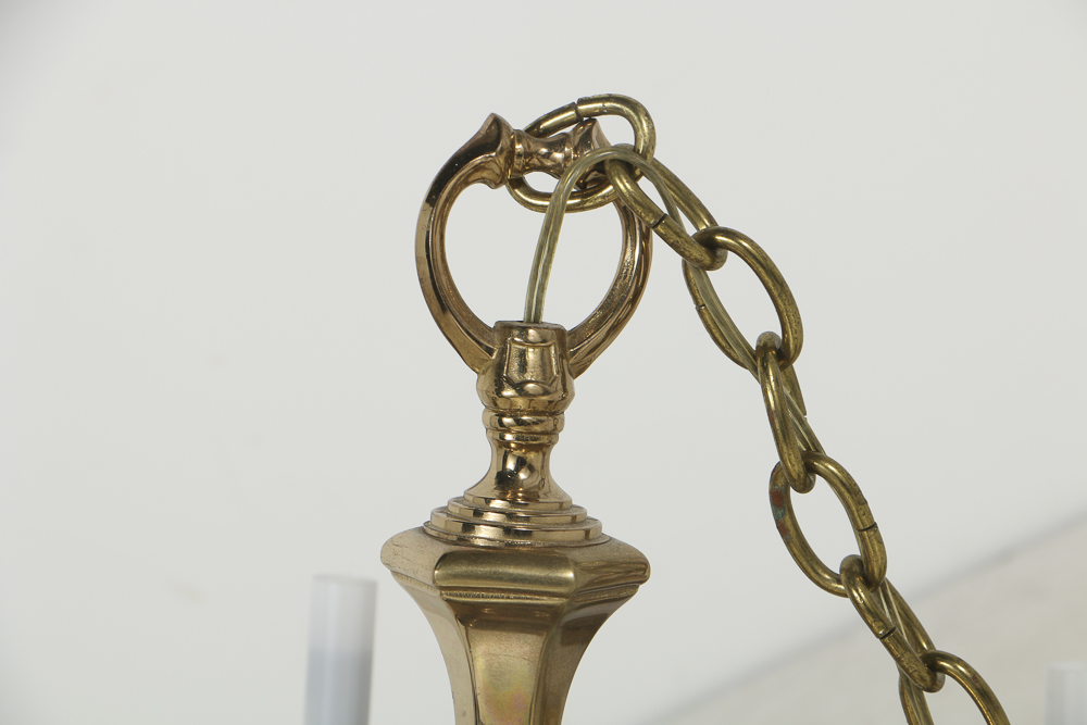 Brass Six Arm Chandelier with Two Sets of Shades