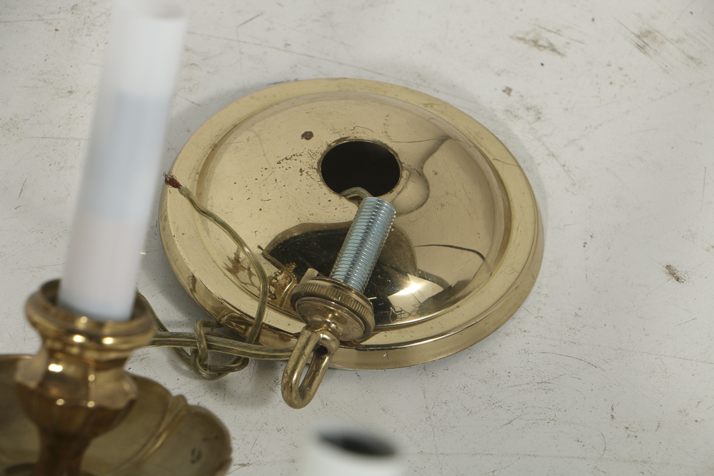 Brass Six Arm Chandelier with Two Sets of Shades