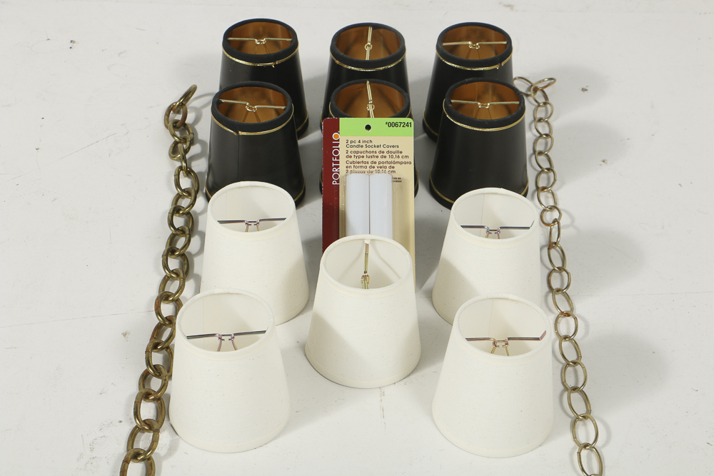 Brass Six Arm Chandelier with Two Sets of Shades