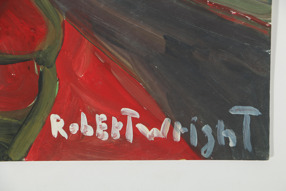 Robert Wright Oil Painting on Paper Folk Art Abstract Portrait