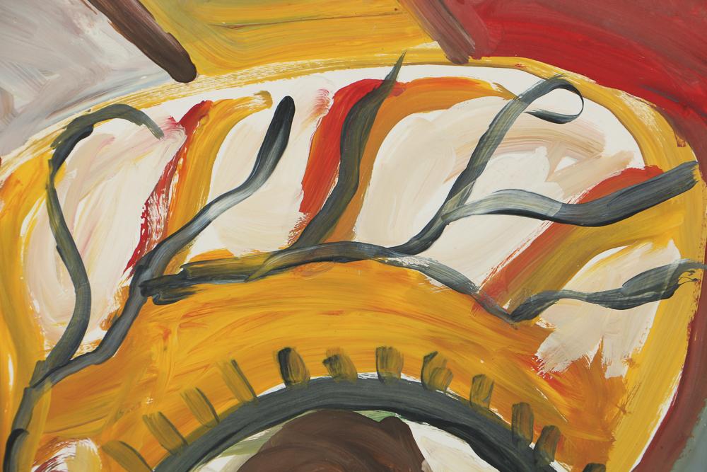 Robert Wright Oil Painting on Paper Folk Art Abstract Portrait