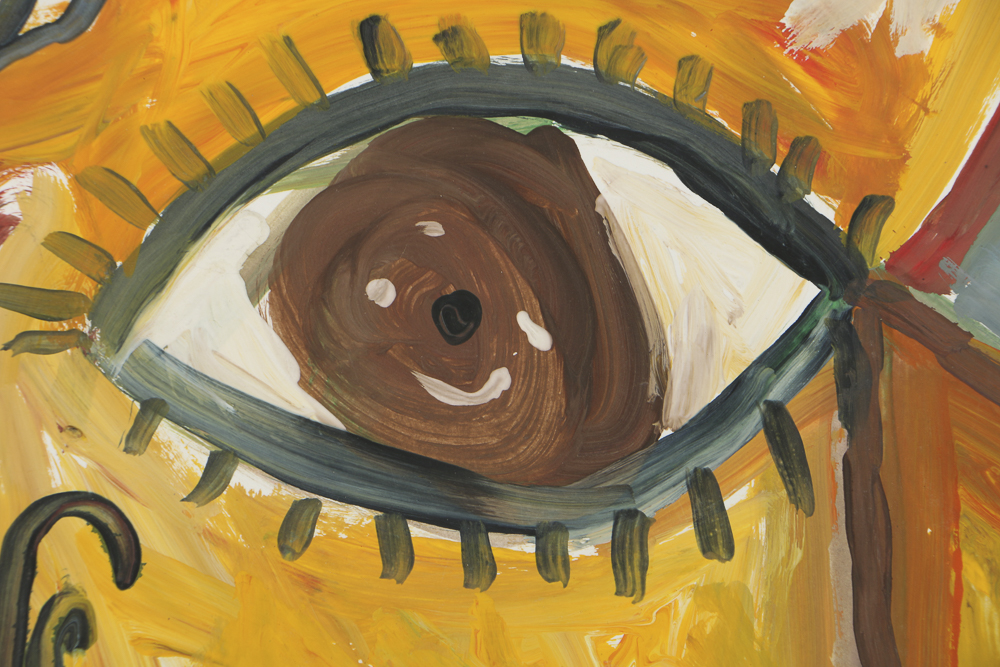 Robert Wright Oil Painting on Paper Folk Art Abstract Portrait