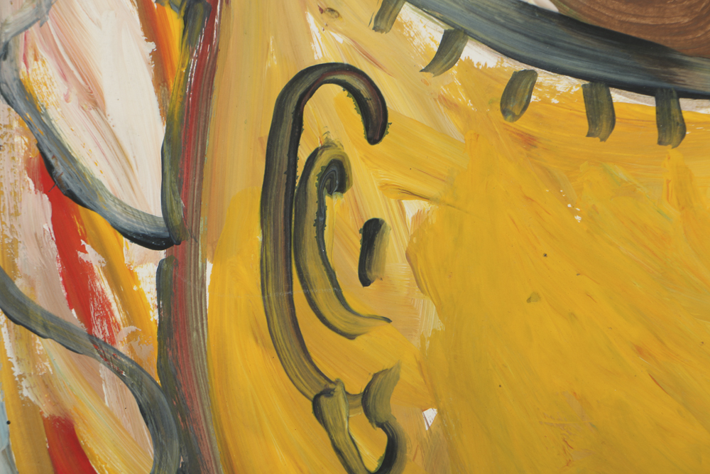 Robert Wright Oil Painting on Paper Folk Art Abstract Portrait