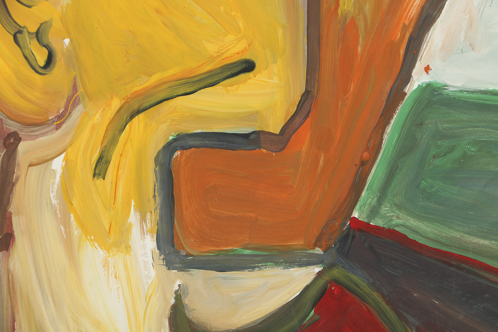 Robert Wright Oil Painting on Paper Folk Art Abstract Portrait