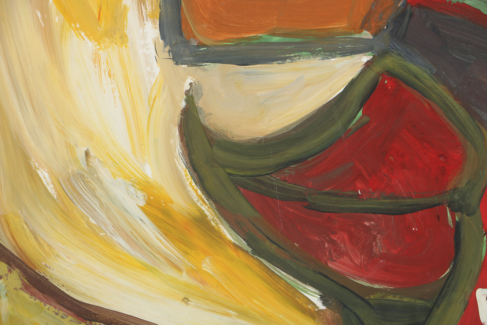 Robert Wright Oil Painting on Paper Folk Art Abstract Portrait