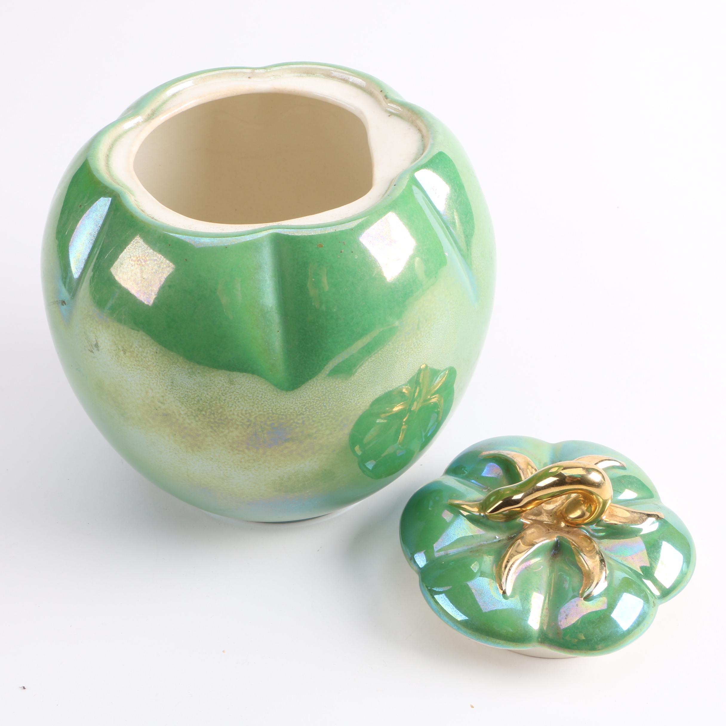 Stanford Pottery "Pantry Parade Green Luster" Tomato Cookie Jar