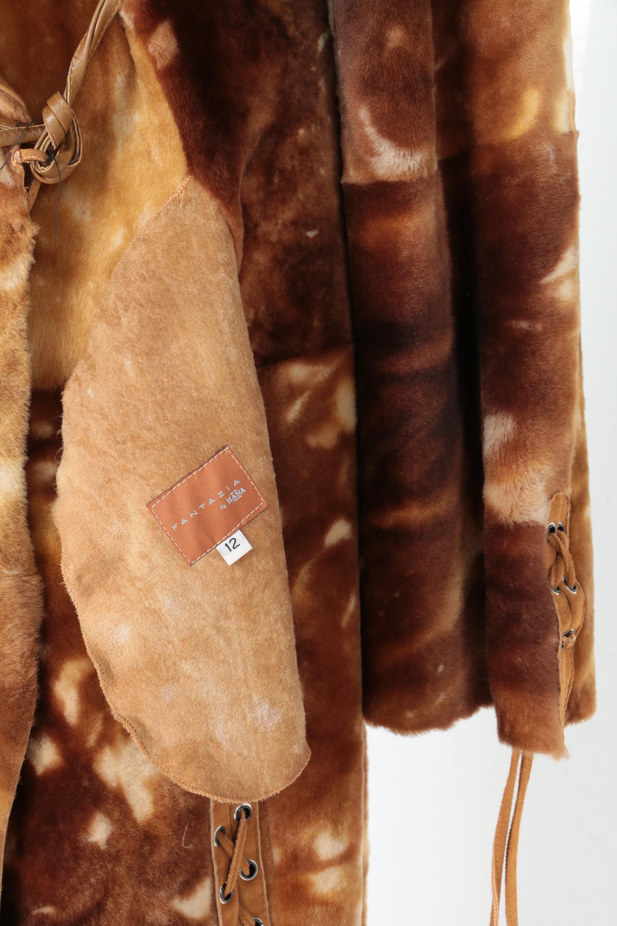 Vintage Fantazia By Hana Leather Coat with Faux Fur Lining