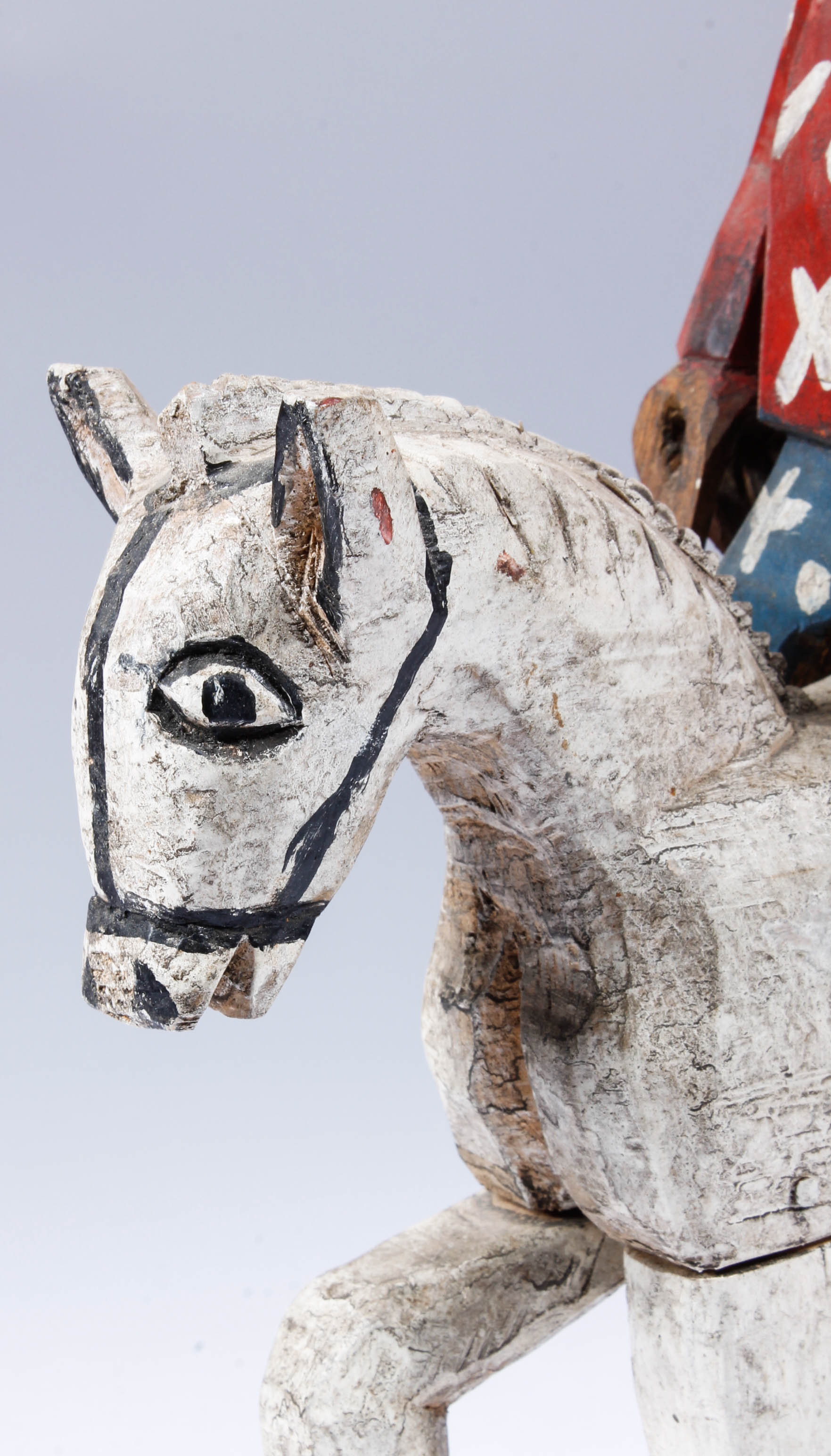 Hand-Carved Wood Horse and Rider Sculpture