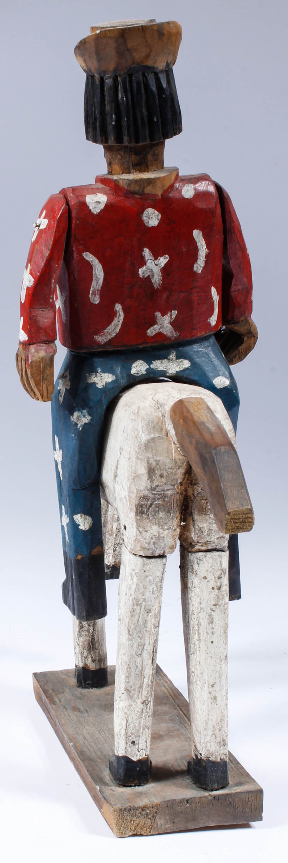 Hand-Carved Wood Horse and Rider Sculpture