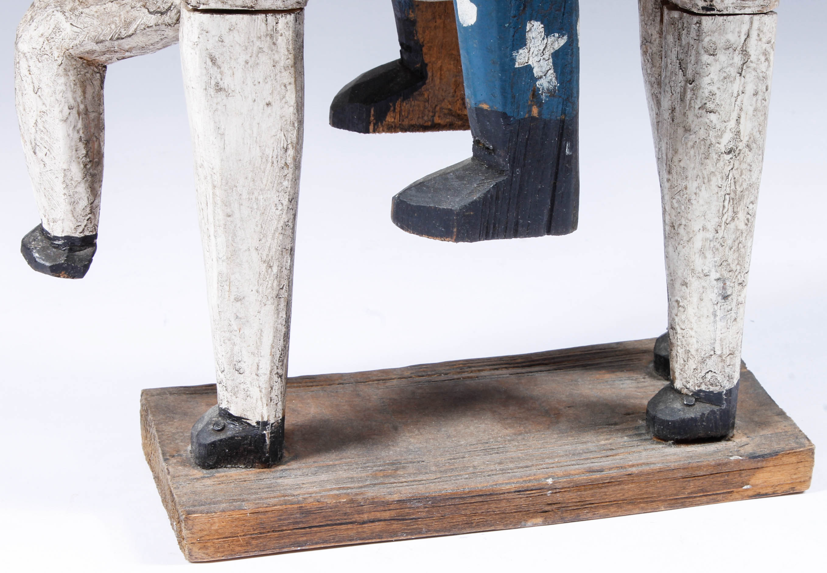 Hand-Carved Wood Horse and Rider Sculpture