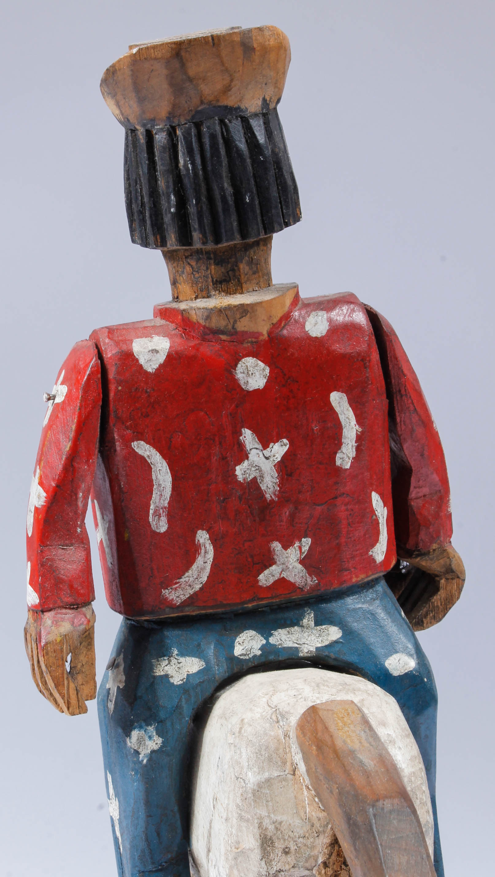 Hand-Carved Wood Horse and Rider Sculpture