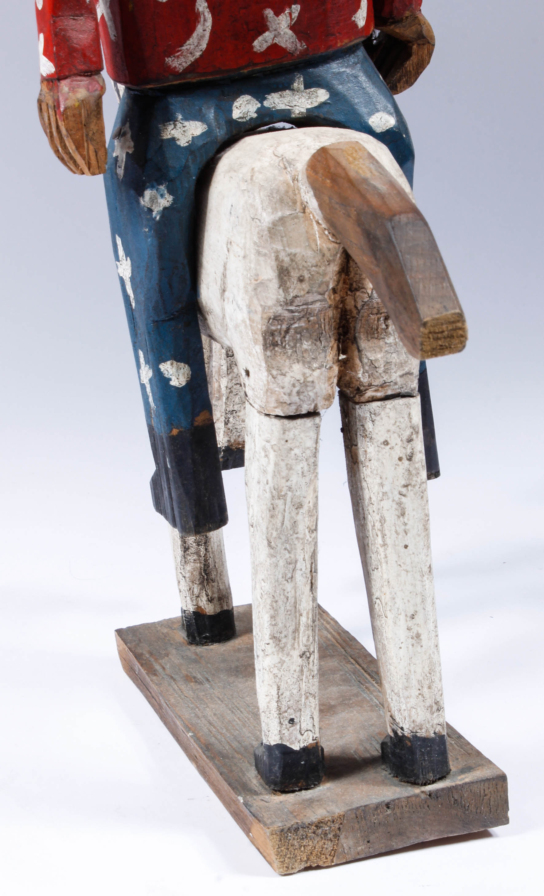 Hand-Carved Wood Horse and Rider Sculpture