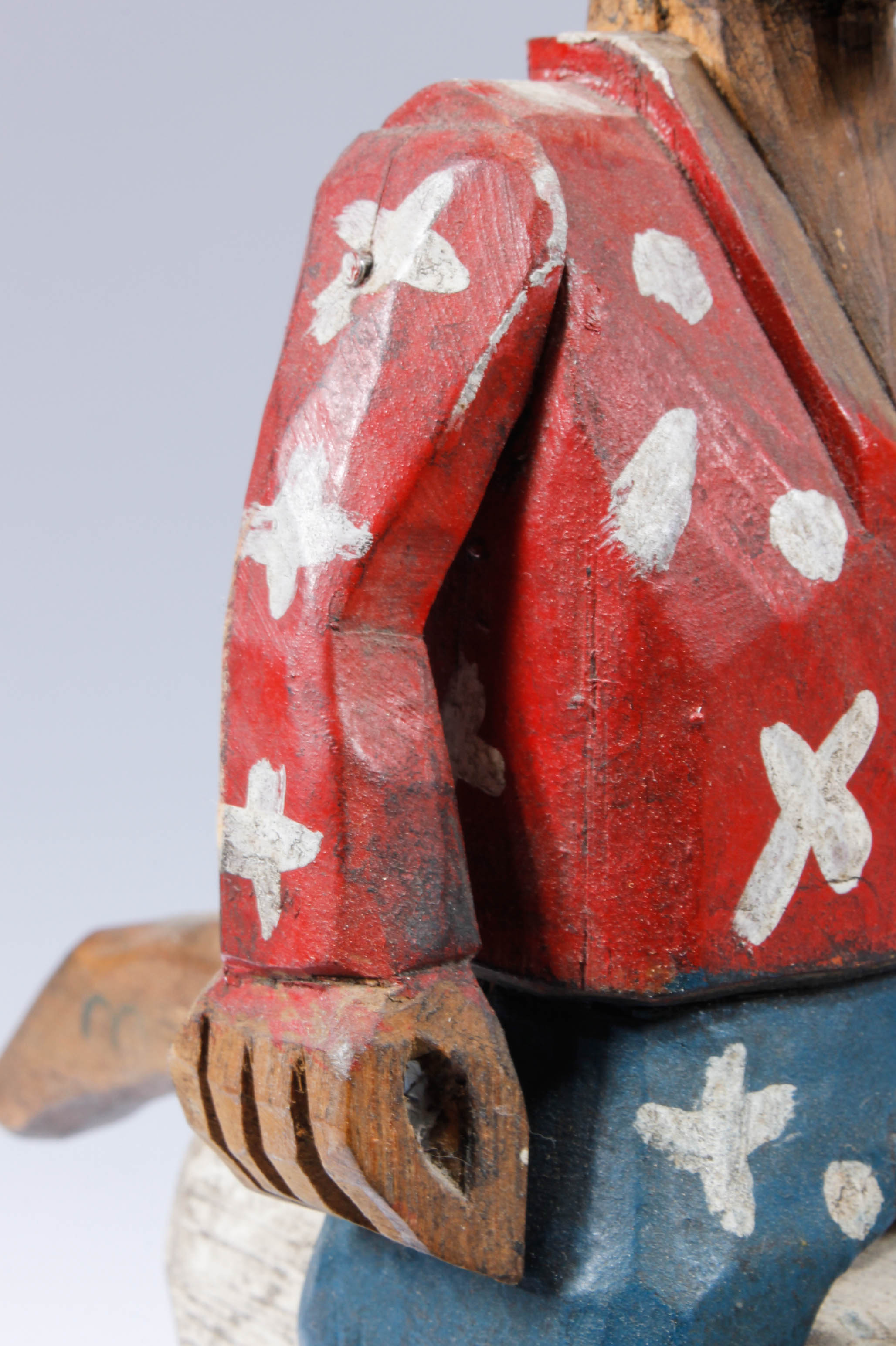 Hand-Carved Wood Horse and Rider Sculpture