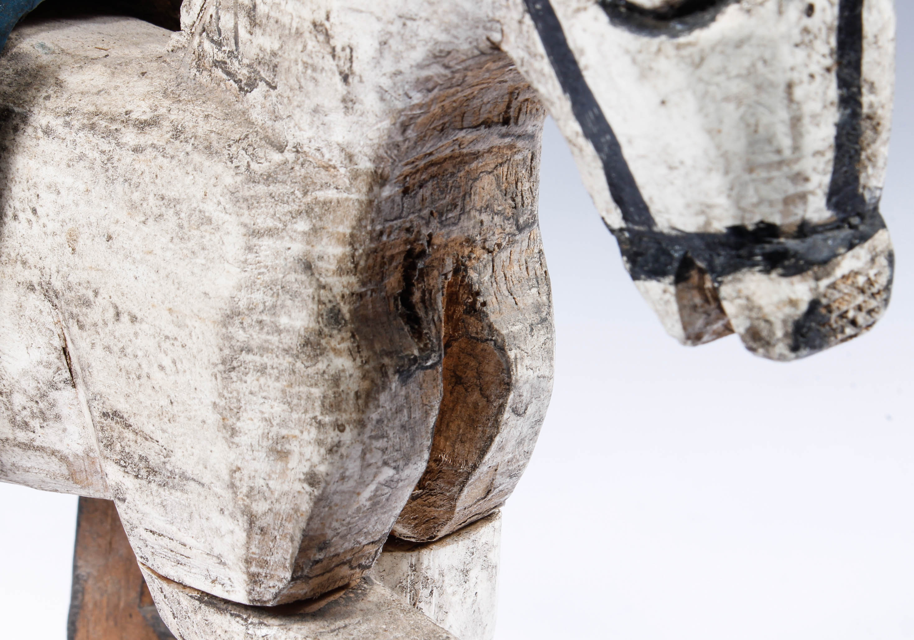 Hand-Carved Wood Horse and Rider Sculpture