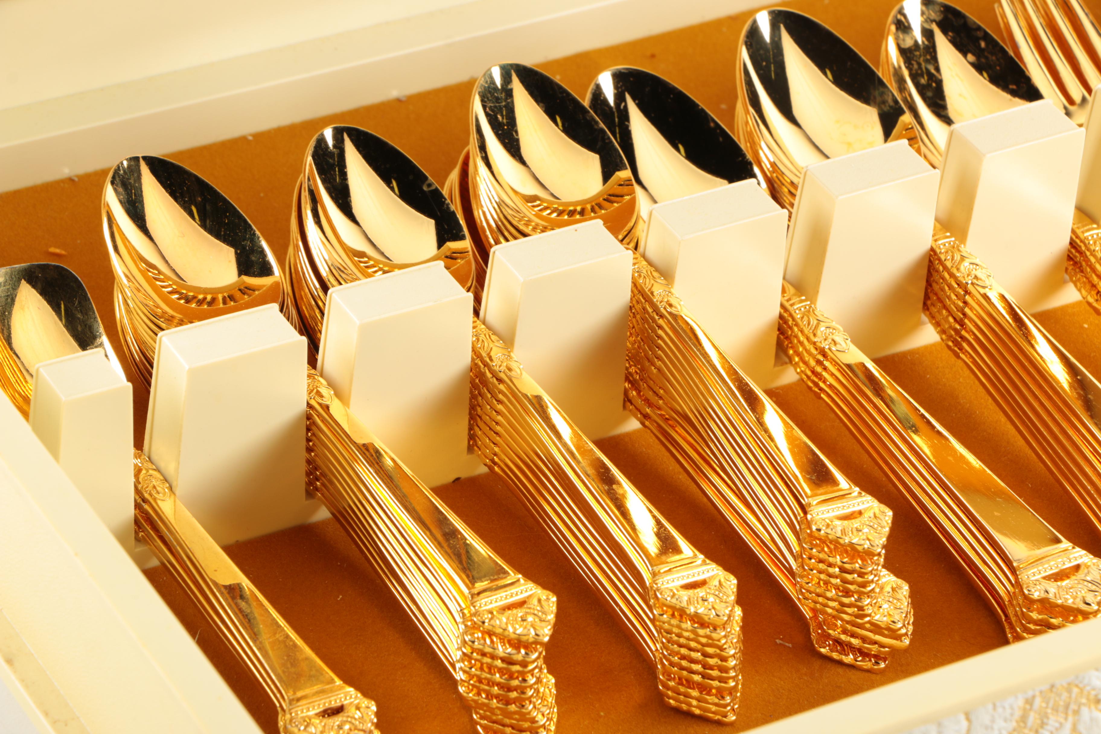 Oxford Hall "Portico" Gold-Toned Stainless Flatware Set