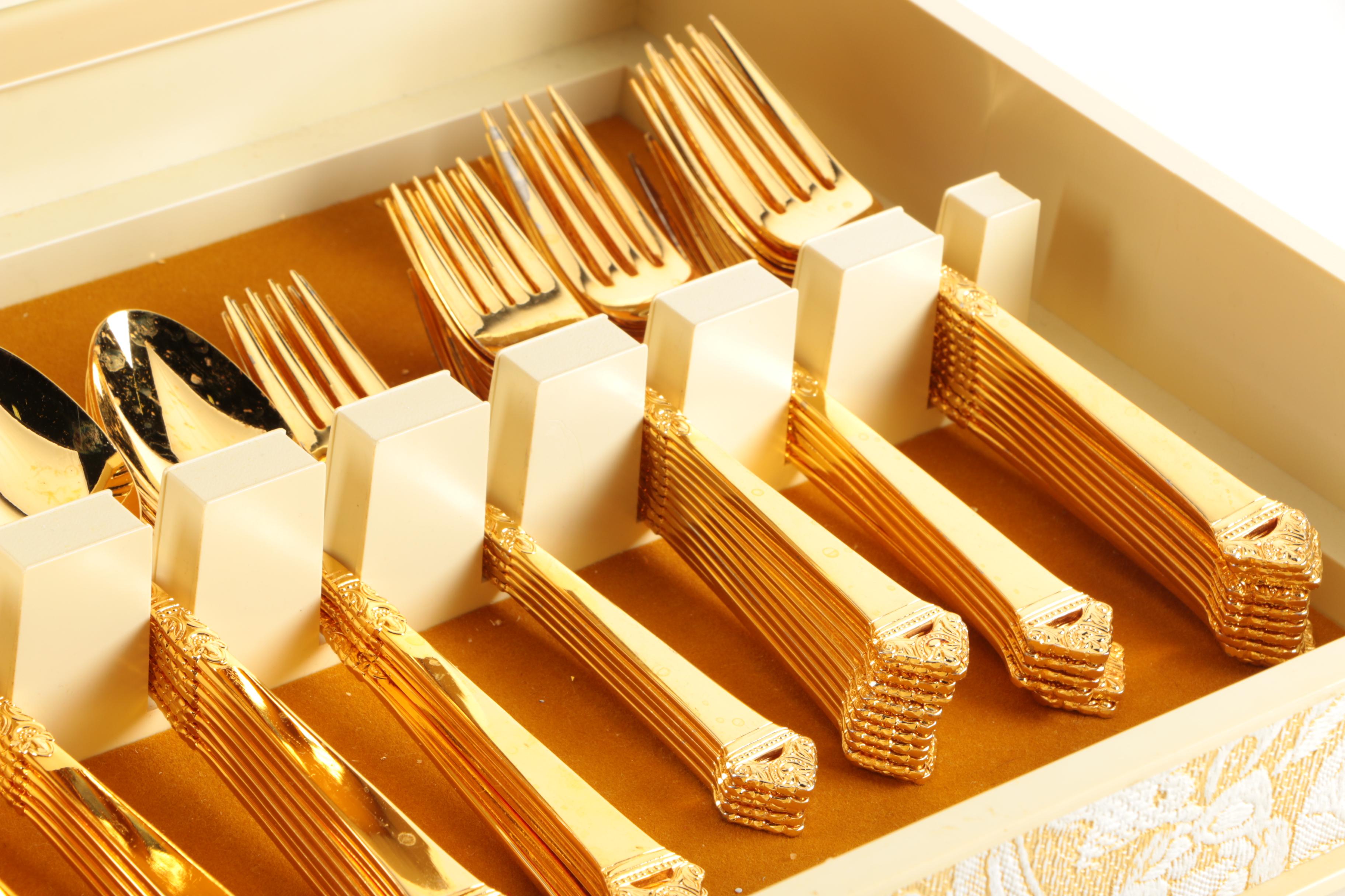 Oxford Hall "Portico" Gold-Toned Stainless Flatware Set