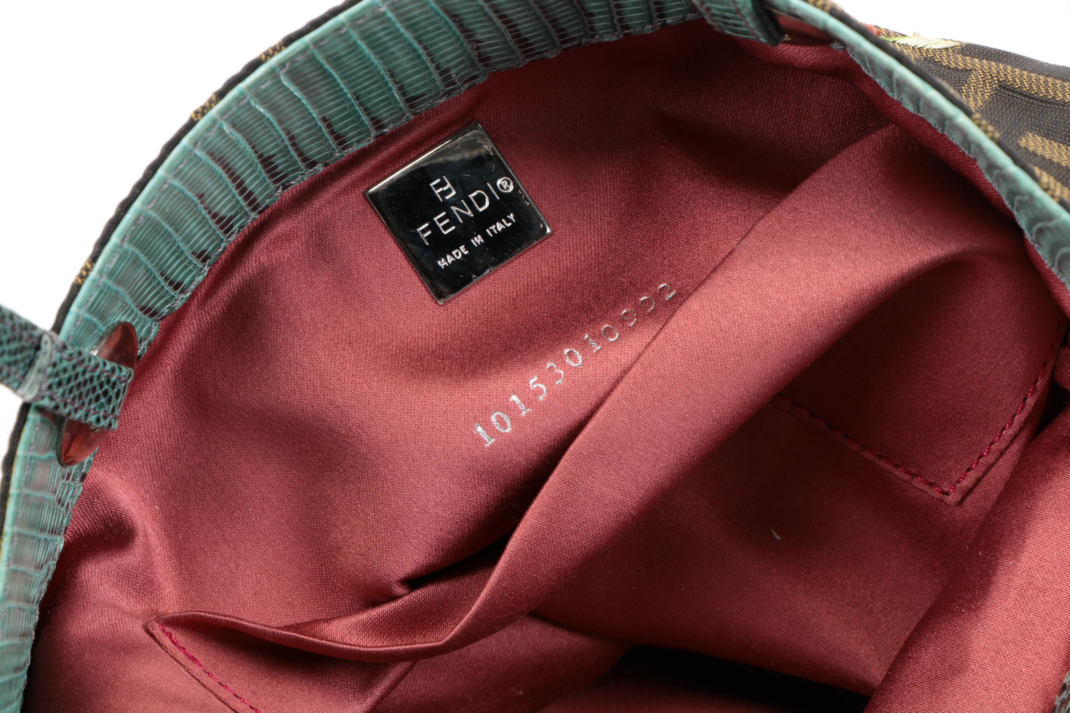 Fendi Zucca Canvas Tote with Floral Embroidery