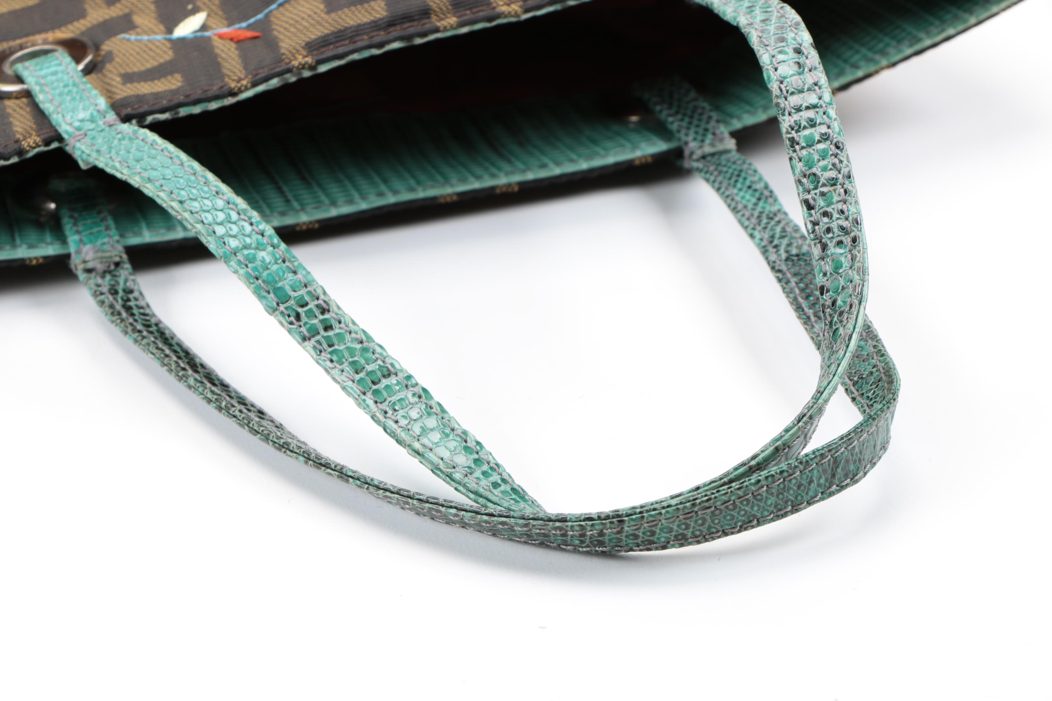 Fendi Zucca Canvas Tote with Floral Embroidery