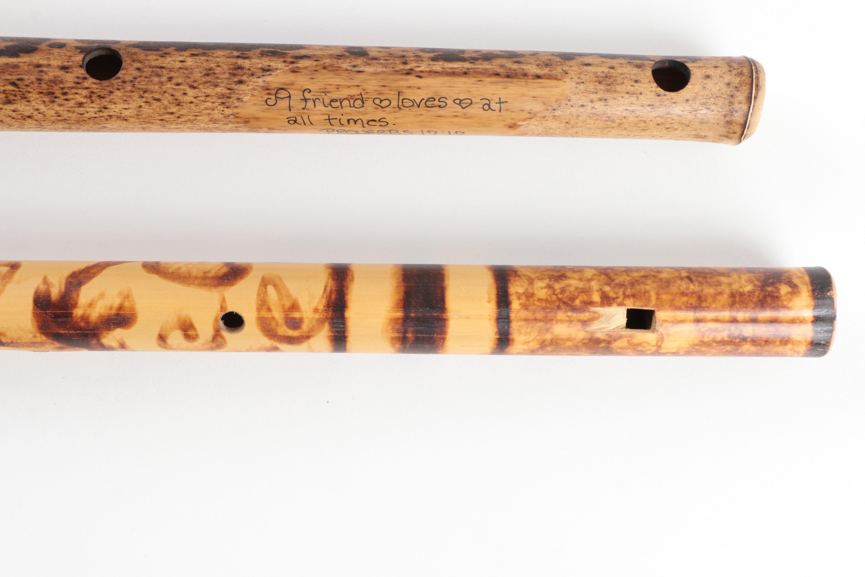Handmade Wooden Flutes with Proverbs and Pyrography Decoration