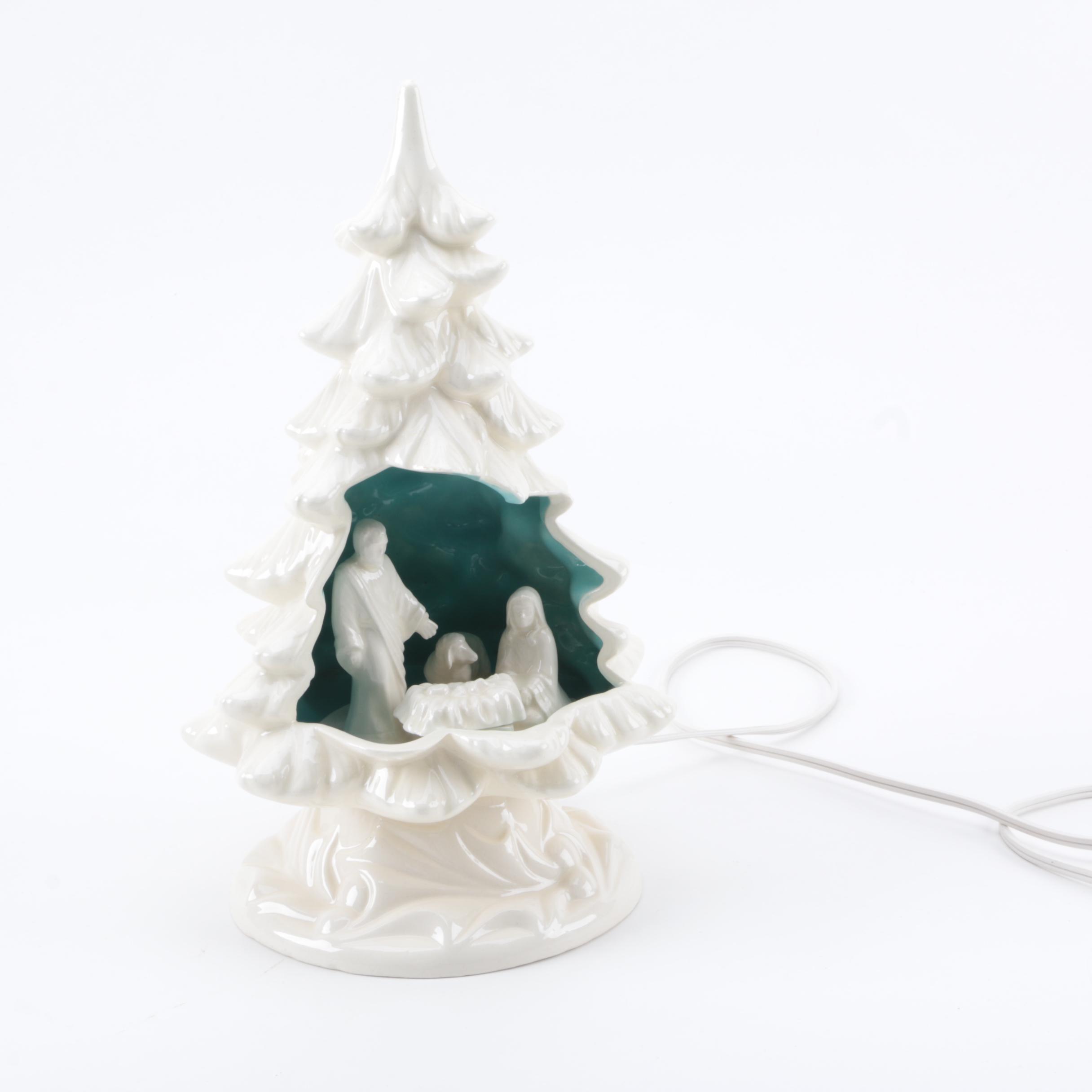 Ceramic Christmas Tree with Nativity Scene Inside