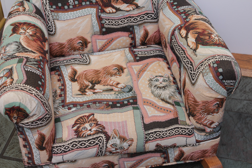 Upholstered Kitten Themed Rocking Chair