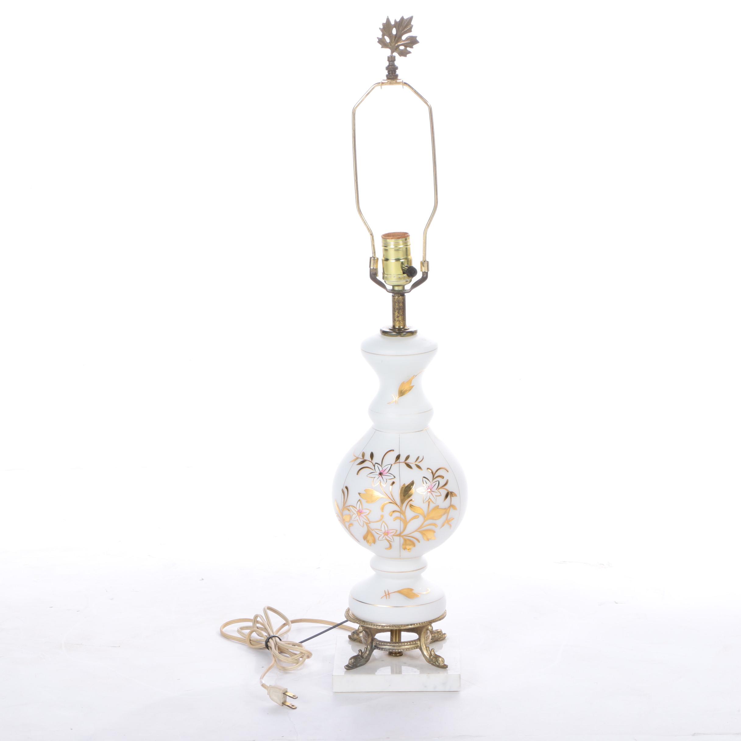 Bavarian Bristol Hand Blown Glass and Gilded Table Lamp