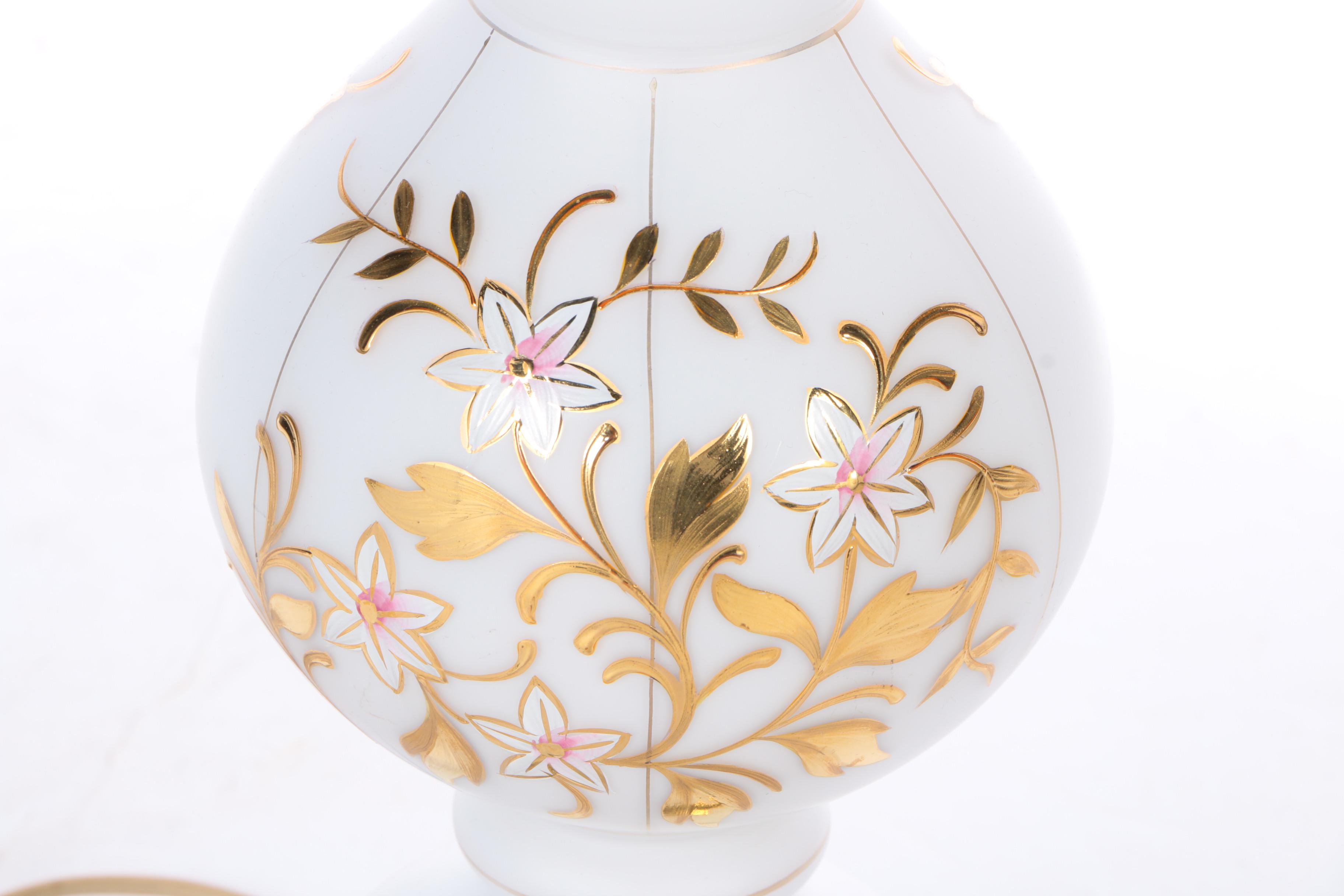 Bavarian Bristol Hand Blown Glass and Gilded Table Lamp