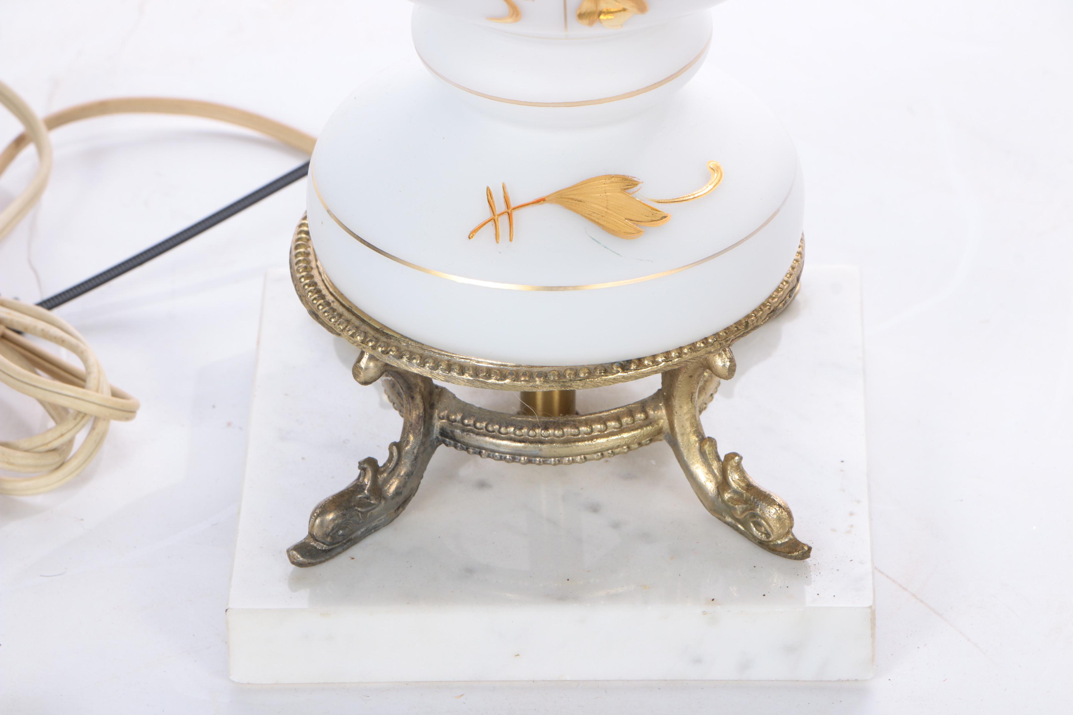 Bavarian Bristol Hand Blown Glass and Gilded Table Lamp