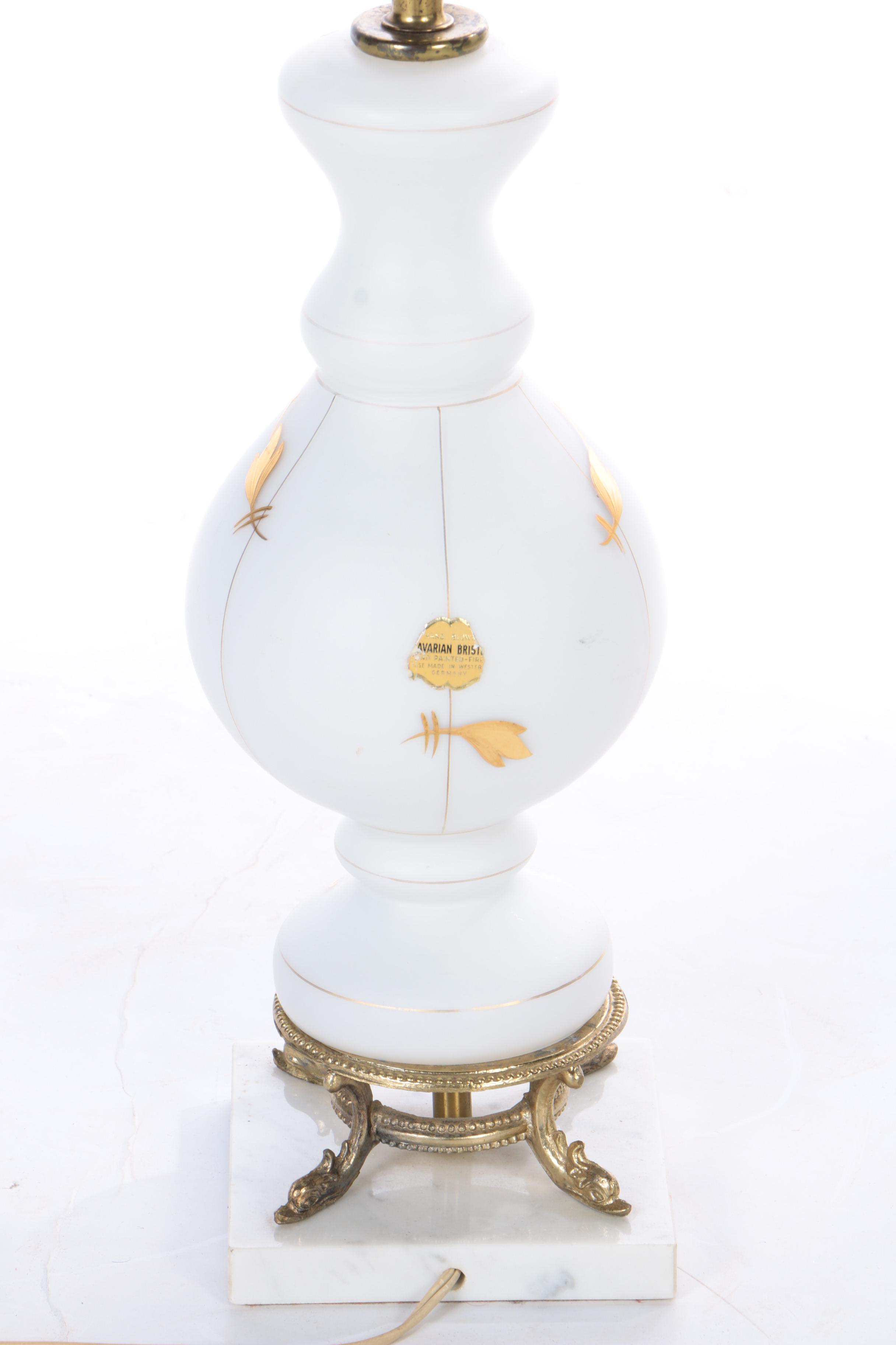 Bavarian Bristol Hand Blown Glass and Gilded Table Lamp