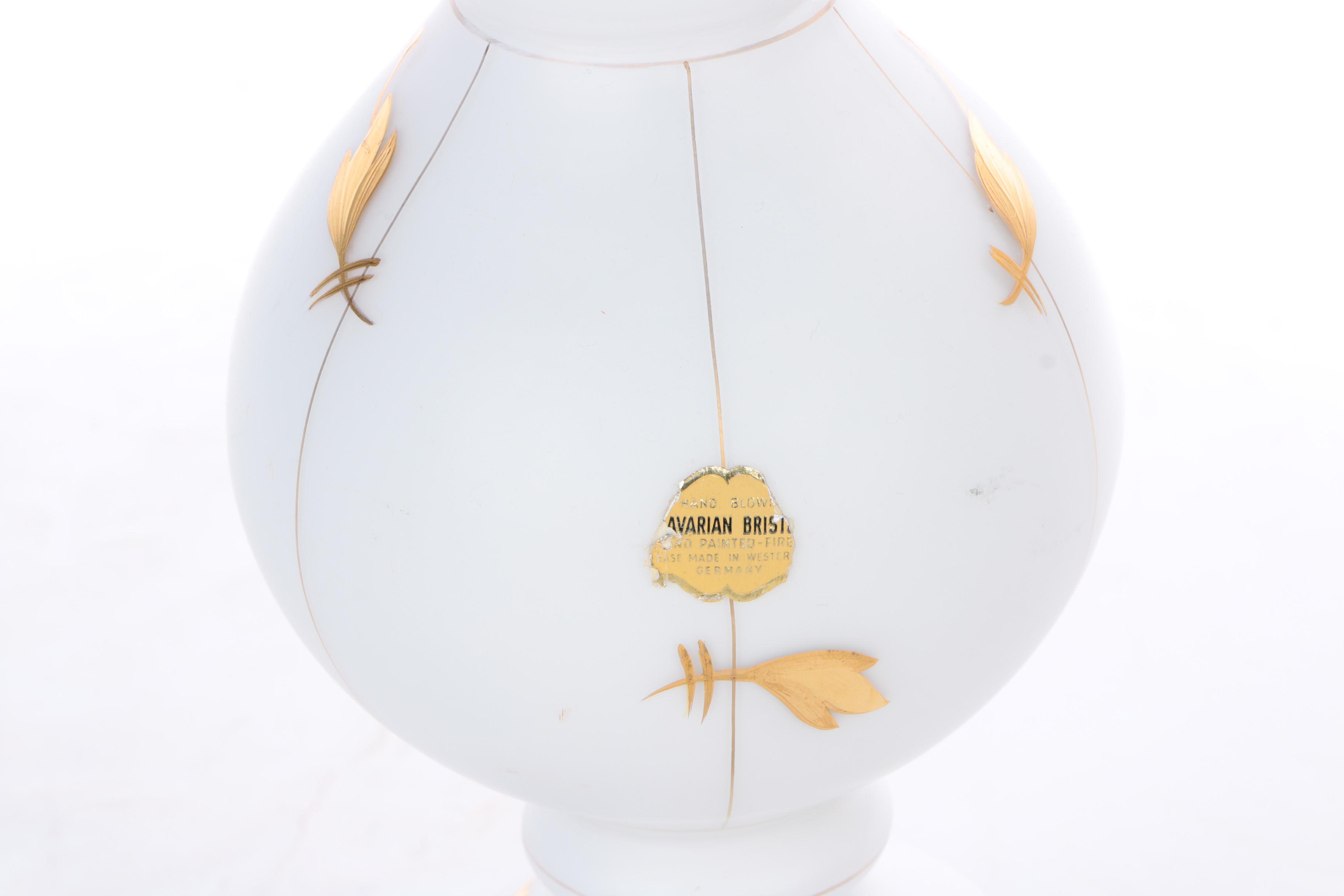 Bavarian Bristol Hand Blown Glass and Gilded Table Lamp