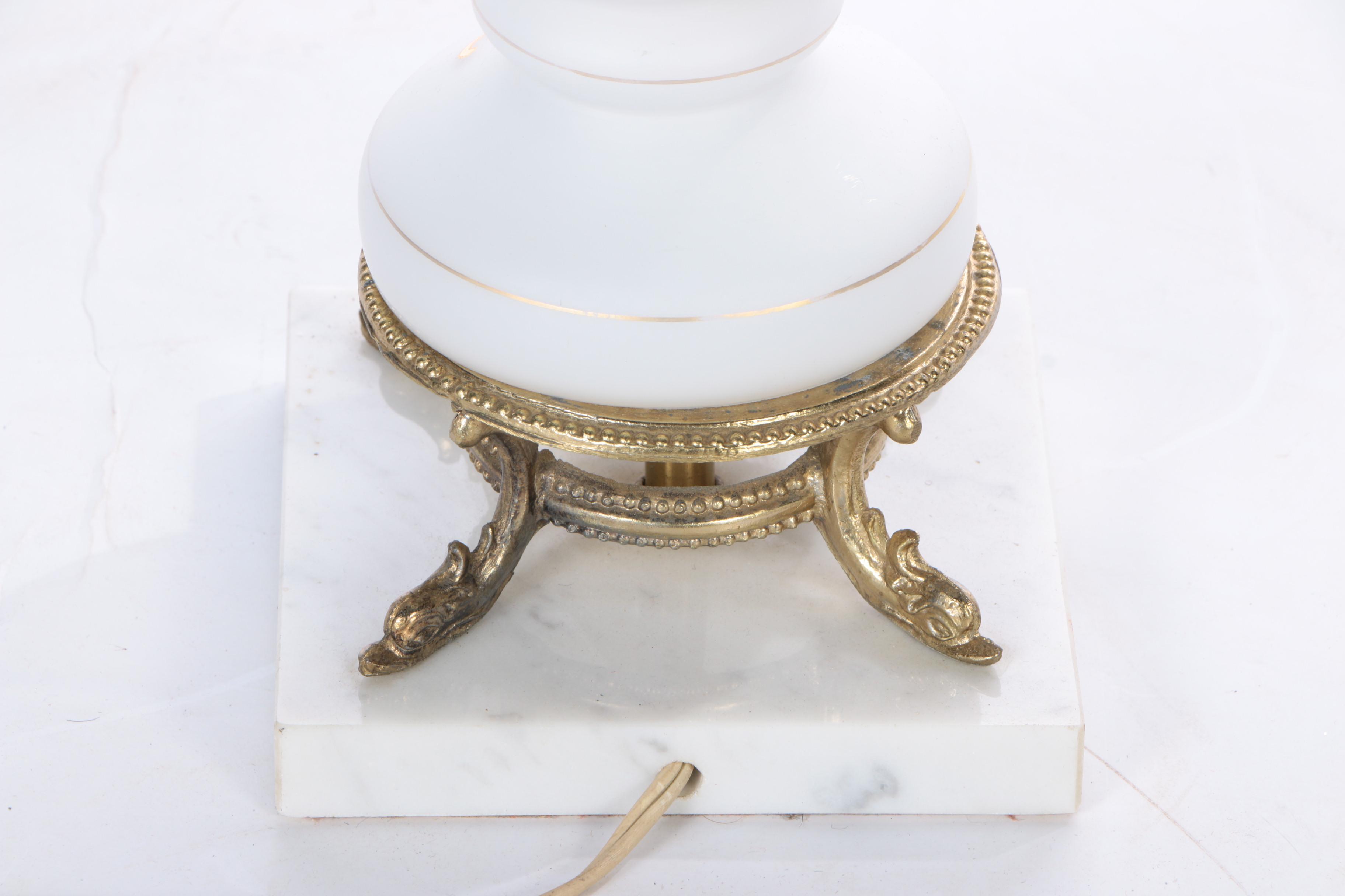 Bavarian Bristol Hand Blown Glass and Gilded Table Lamp