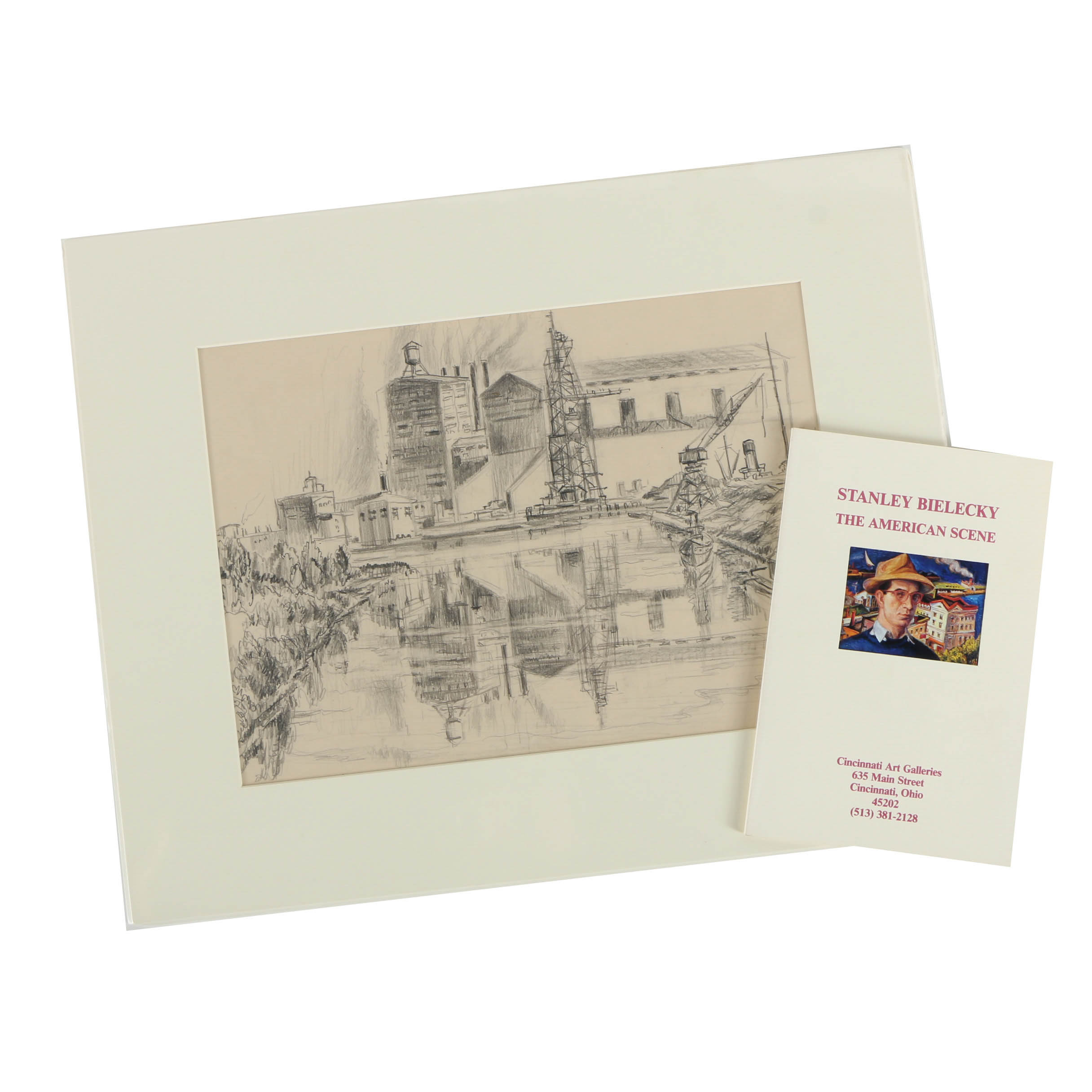 Stanley Bielecky Graphite Drawing on Paper Industrial Cityscape